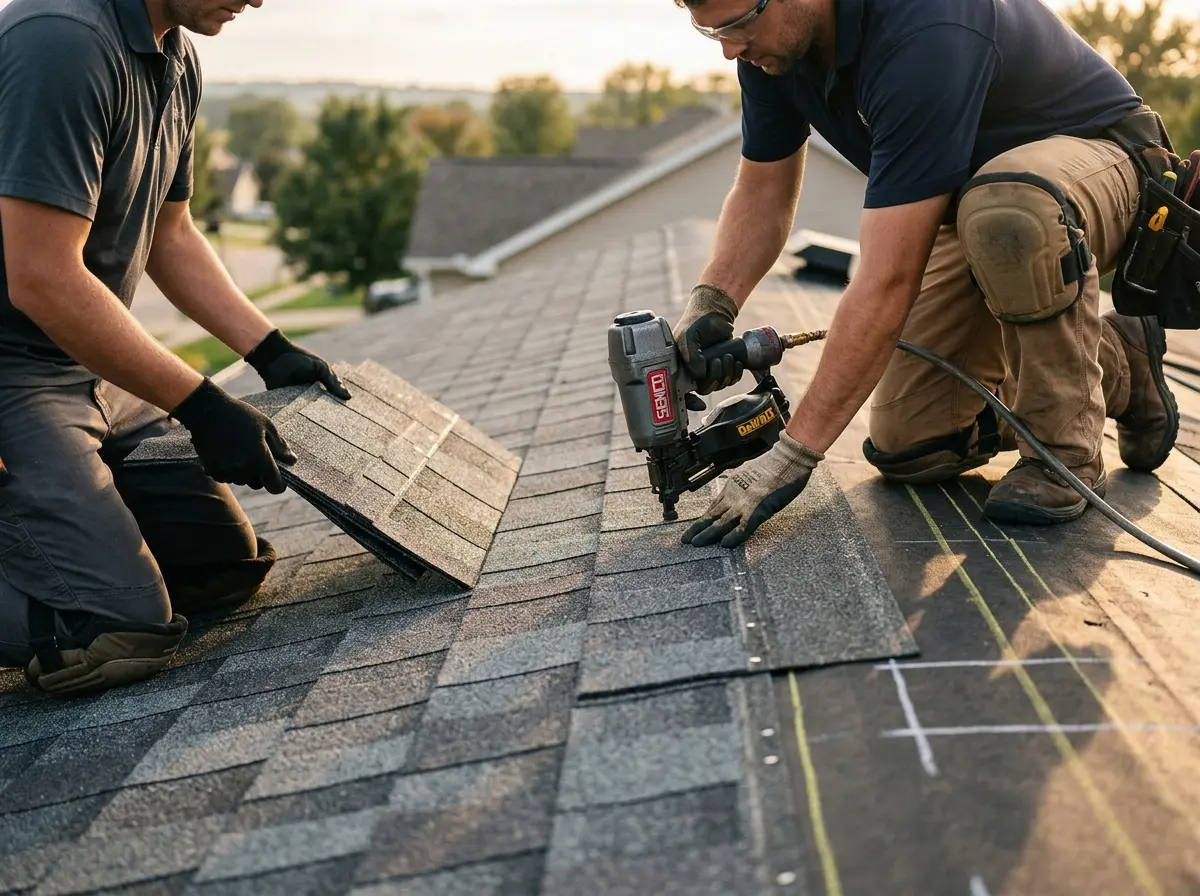 Professional roofer working on a residential roof in Ocean City